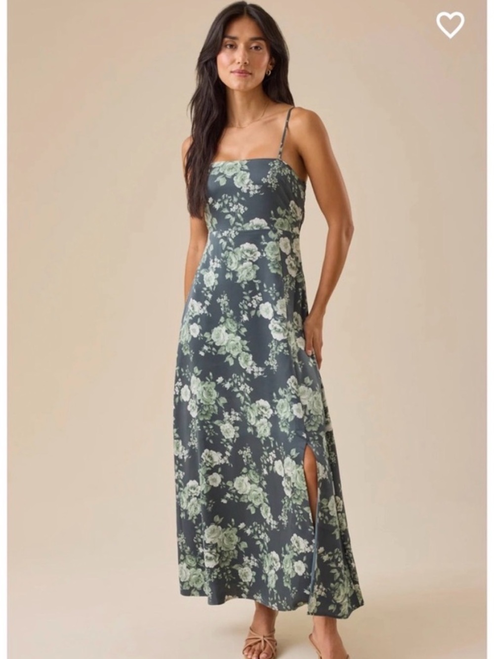 Altar'd State Slate Green Floral Midi Dress with Side Slit